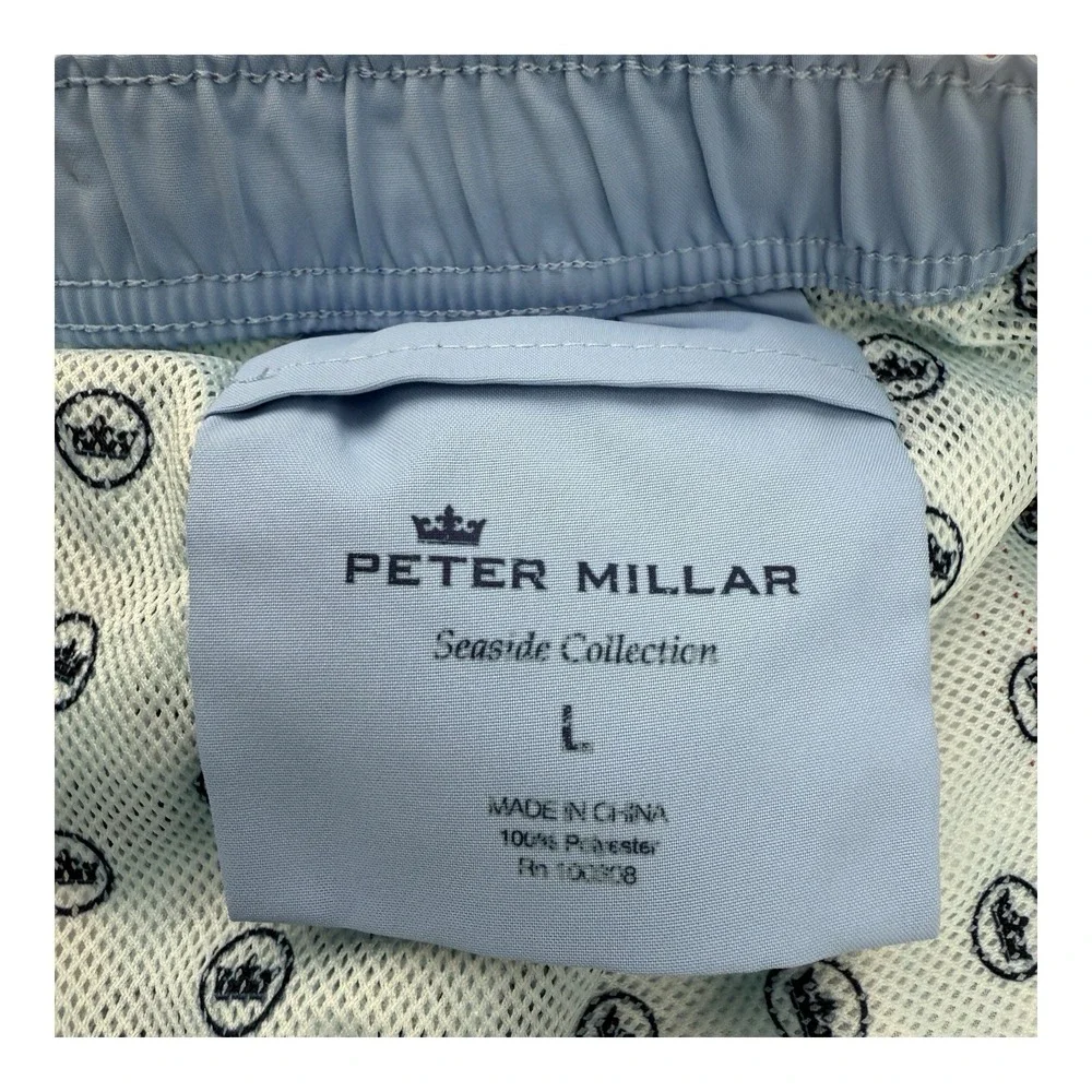 Peter Millar Seaside Crown Coral Blue Toucan Floral Swim Trunks Men's Large 7.5
